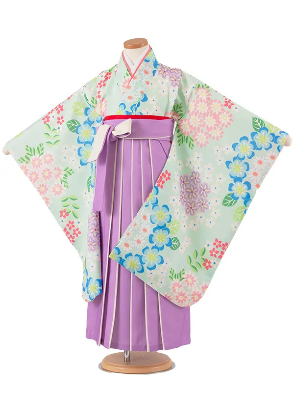 女児袴レンタル（7歳女の子） パステルグリーン 花々 A281