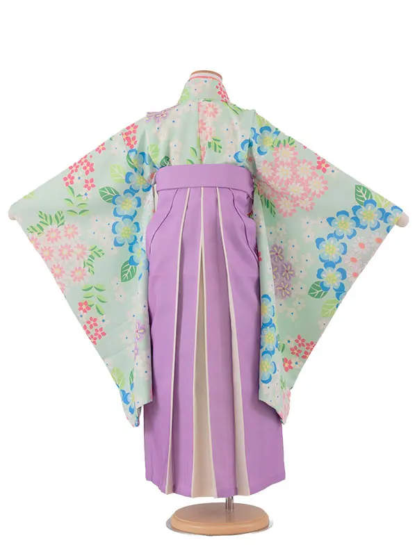 女児袴レンタル（7歳女の子） パステルグリーン 花々 A281
