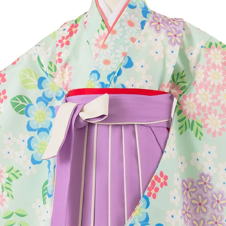 女児袴レンタル（7歳女の子） パステルグリーン 花々 A281