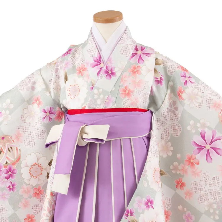女児袴レンタル（7歳女の子） くすみグリーン 桜鞠 A310