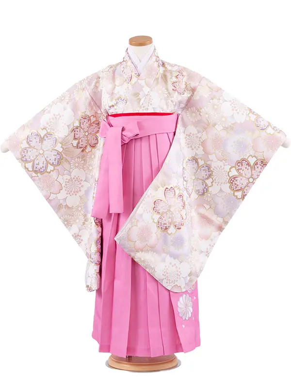 女児袴レンタル（7歳女の子） くすみピンク 桜 A312