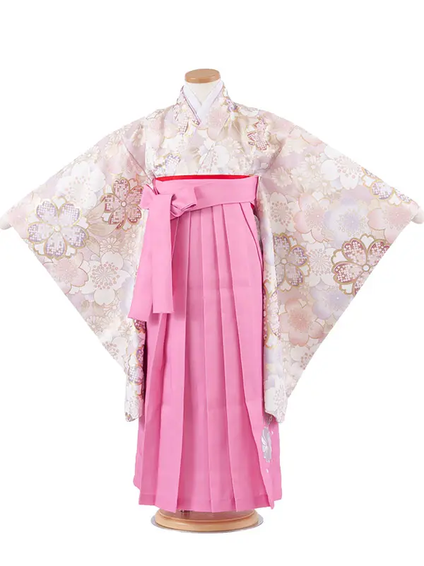 女児袴レンタル（7歳女の子） くすみピンク 桜 A312