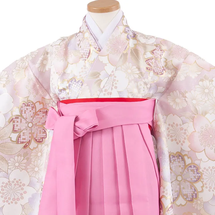 女児袴レンタル（7歳女の子） くすみピンク 桜 A312