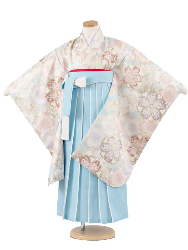 女児袴レンタル（7歳女の子） 空色 桜 A313