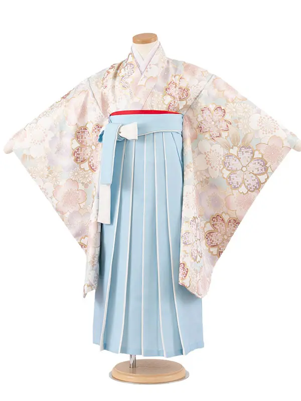 女児袴レンタル（7歳女の子） 空色 桜 A313