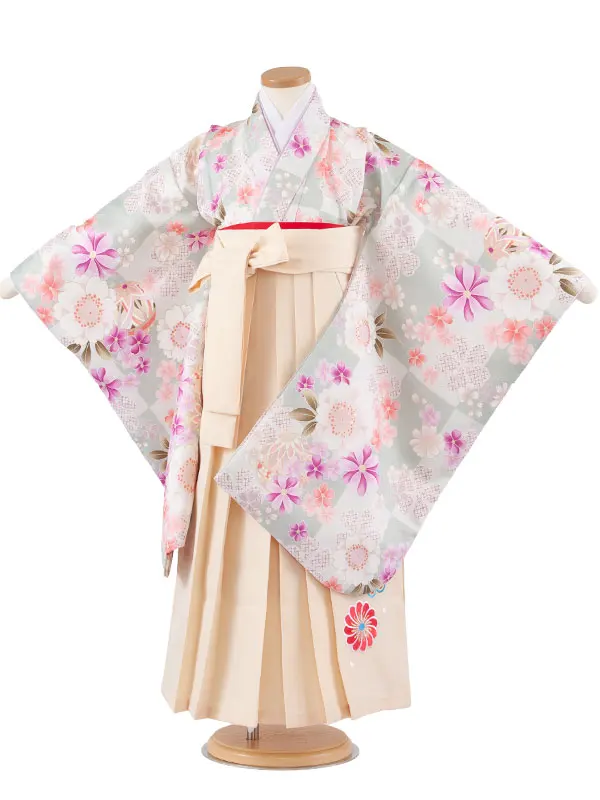 女児袴レンタル（7歳女の子） くすみグリーン 桜鞠 A322