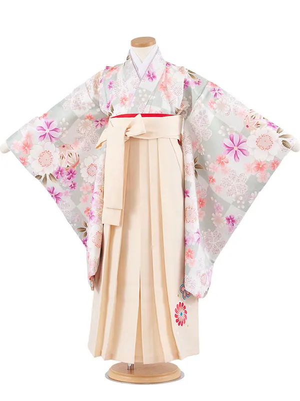 女児袴レンタル（7歳女の子） くすみグリーン 桜鞠 A322