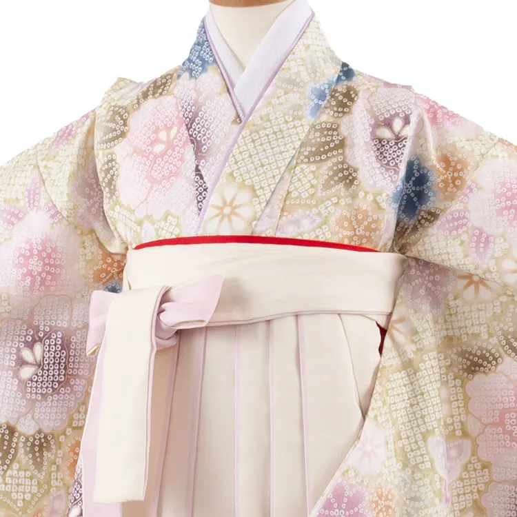 女児袴レンタル（7歳女の子） 青丹色 絞り調 花づくし A324