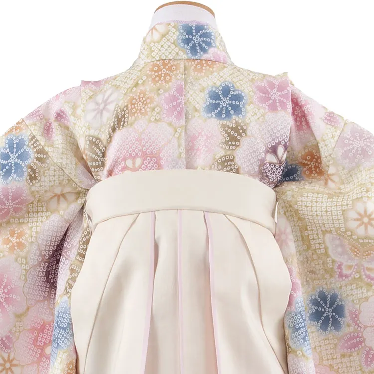 女児袴レンタル（6～7歳女の子） 青丹色 絞り調 花づくし A325