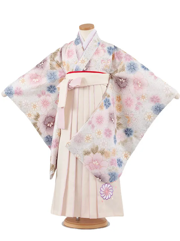 女児袴レンタル（7歳女の子） くすみブルー 絞り調 花づくし A329
