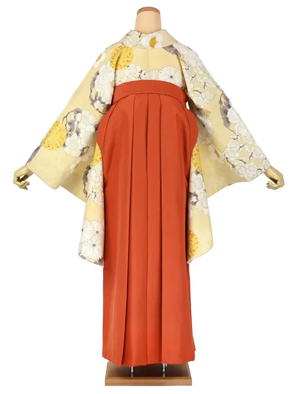 卒業袴レンタル 035 薄黄色 ﾍﾟｰﾙｲｴﾛｰ 菊/梅 ｵﾚﾝｼﾞ袴