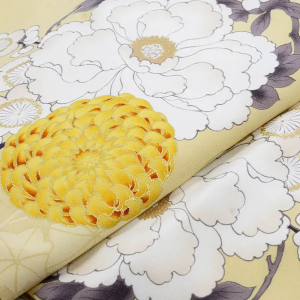 卒業袴レンタル 036 薄黄色 ﾍﾟｰﾙｲｴﾛｰ 菊/梅 ﾍﾞｰｼﾞｭ×ﾚｰｽ袴