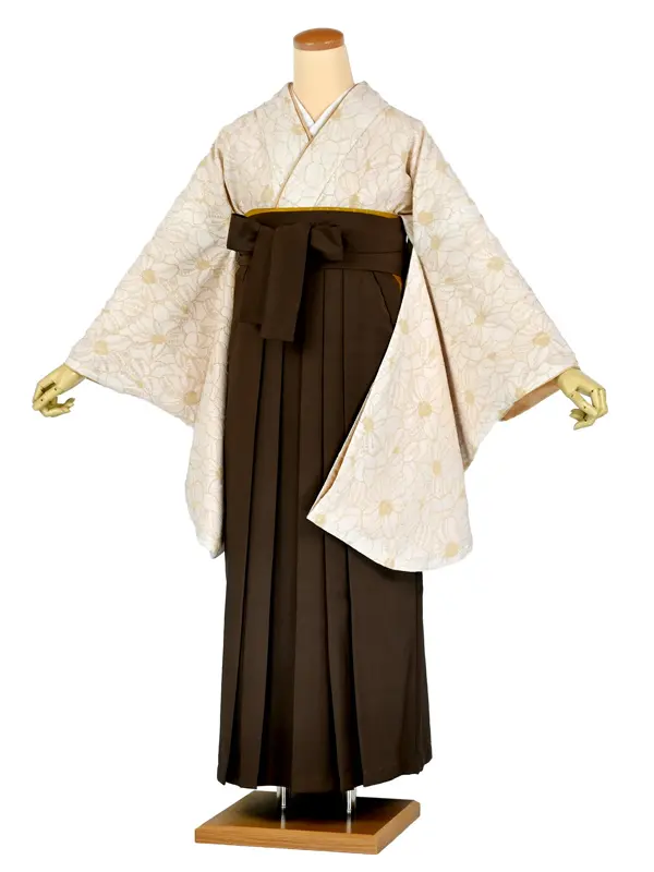 卒業袴レンタル 037 ﾍﾞｰｼﾞｭ総ﾚｰｽ 茶袴