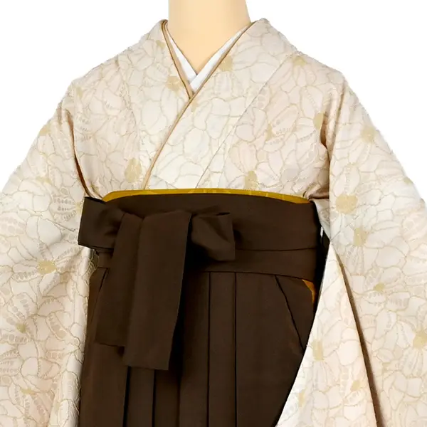 卒業袴レンタル 037 ﾍﾞｰｼﾞｭ総ﾚｰｽ 茶袴