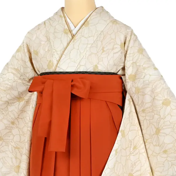 卒業袴レンタル 038 ﾍﾞｰｼﾞｭ総ﾚｰｽ ｵﾚﾝｼﾞ袴