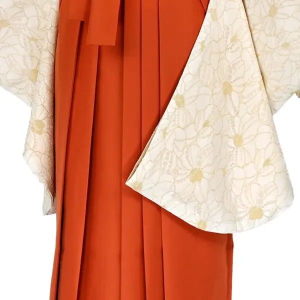 卒業袴レンタル 038 ﾍﾞｰｼﾞｭ総ﾚｰｽ ｵﾚﾝｼﾞ袴