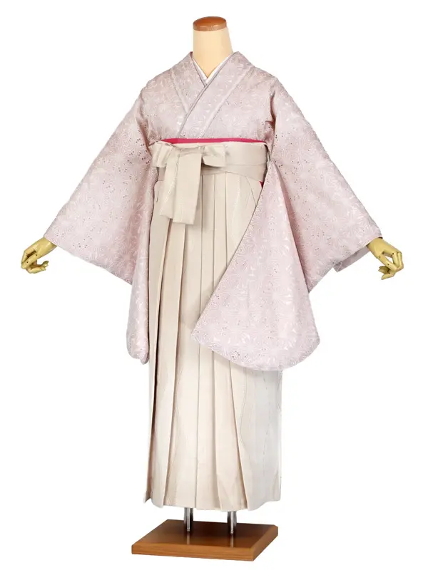 卒業袴レンタル 039 くすみﾋﾟﾝｸ総ﾚｰｽ ﾍﾞｰｼﾞｭｼﾞｬｶﾞｰﾄﾞ袴