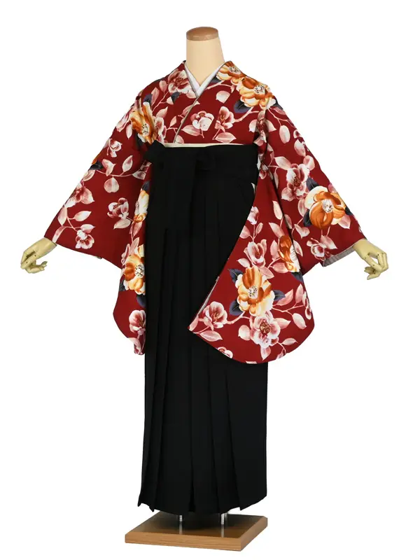 卒業袴レンタル 041 赤 桔梗 芍薬 黒袴