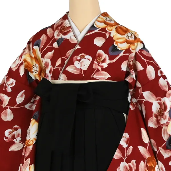 卒業袴レンタル 041 赤 桔梗 芍薬 黒袴
