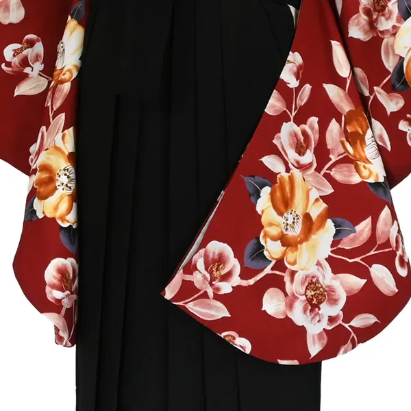 卒業袴レンタル 041 赤 桔梗 芍薬 黒袴