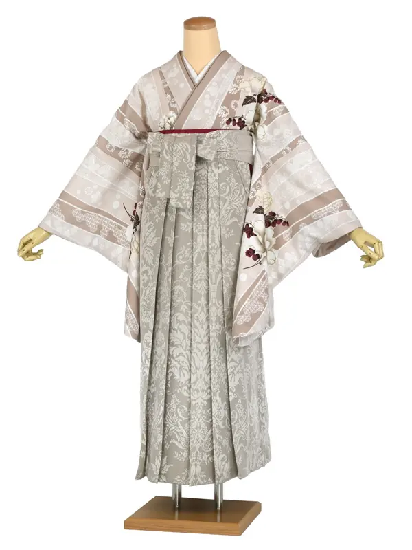 卒業袴レンタル043 ﾋﾟﾝｸﾍﾞｰｼﾞｭ 芍薬 ﾍﾞｰｼﾞｭｼﾞｬｶﾞｰﾄﾞ袴