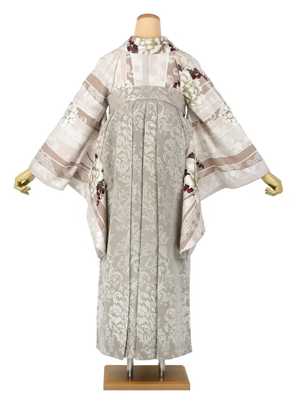 卒業袴レンタル043 ﾋﾟﾝｸﾍﾞｰｼﾞｭ 芍薬 ﾍﾞｰｼﾞｭｼﾞｬｶﾞｰﾄﾞ袴