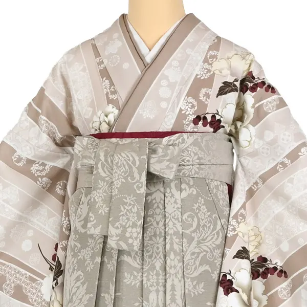 卒業袴レンタル043 ﾋﾟﾝｸﾍﾞｰｼﾞｭ 芍薬 ﾍﾞｰｼﾞｭｼﾞｬｶﾞｰﾄﾞ袴