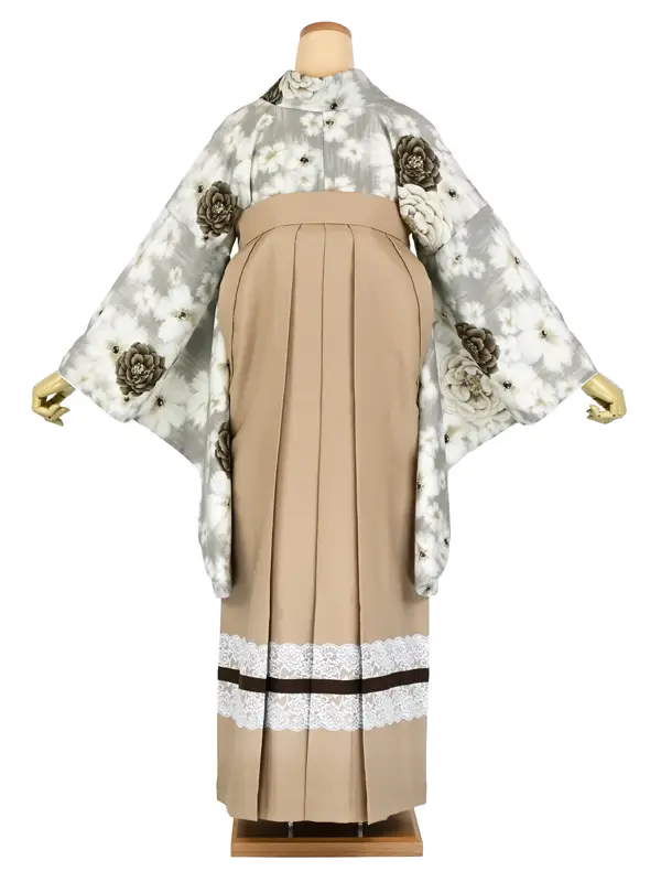 卒業袴レンタル 045 ｸﾞﾚｰｼﾞｭ 芍薬 ﾍﾞｰｼﾞｭ×ﾚｰｽ袴