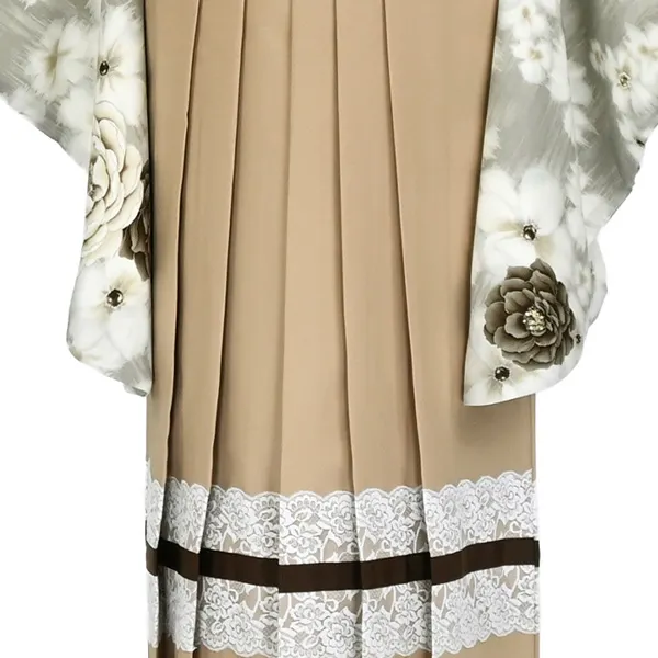 卒業袴レンタル 045 ｸﾞﾚｰｼﾞｭ 芍薬 ﾍﾞｰｼﾞｭ×ﾚｰｽ袴