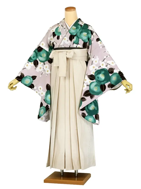 卒業袴レンタル 047 くすみﾋﾟﾝｸに牡丹/梅 ﾍﾞｰｼﾞｭｼﾞｬｶﾞｰﾄﾞ袴
