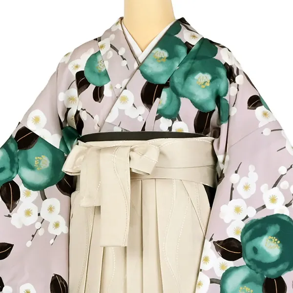 卒業袴レンタル 047 くすみﾋﾟﾝｸに牡丹/梅 ﾍﾞｰｼﾞｭｼﾞｬｶﾞｰﾄﾞ袴