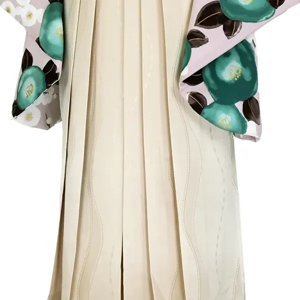 卒業袴レンタル 047 くすみﾋﾟﾝｸに牡丹/梅 ﾍﾞｰｼﾞｭｼﾞｬｶﾞｰﾄﾞ袴