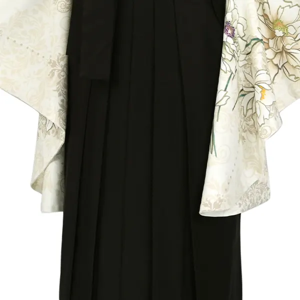 卒業袴レンタルn069 ﾍﾞｰｼﾞｭ 花 ﾀﾞﾏｽｸ柄 ﾁｬｺｰﾙｸﾞﾚｰ袴