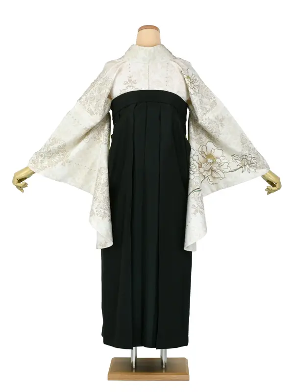 卒業袴レンタルn070 ﾍﾞｰｼﾞｭ 花 ﾀﾞﾏｽｸ柄 ﾀﾞｰｸｸﾞﾘｰﾝ袴