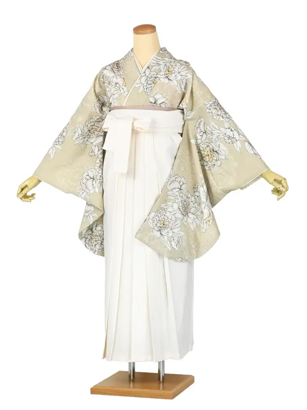 卒業袴レンタルn076 ﾍﾞｰｼﾞｭ 芍薬 ｵﾌ白袴