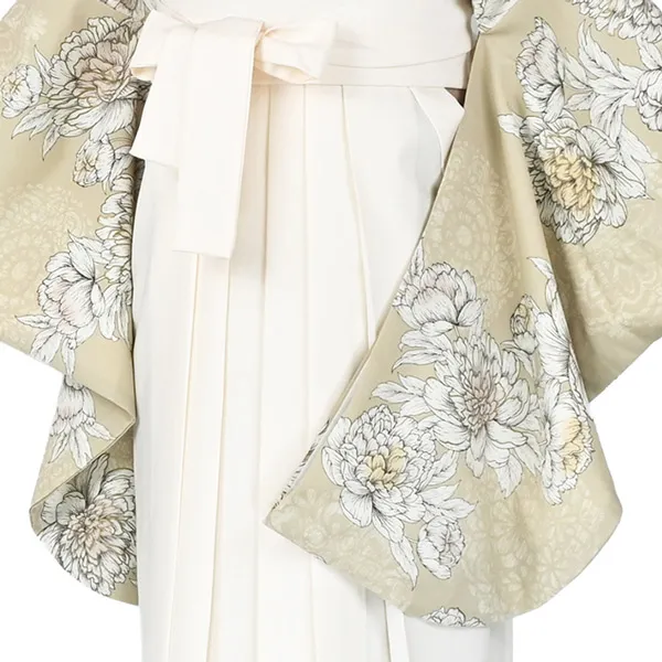 卒業袴レンタルn076 ﾍﾞｰｼﾞｭ 芍薬 ｵﾌ白袴