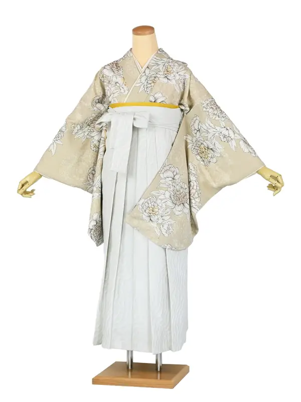 卒業袴レンタルn077 ﾍﾞｰｼﾞｭ 芍薬 白波袴