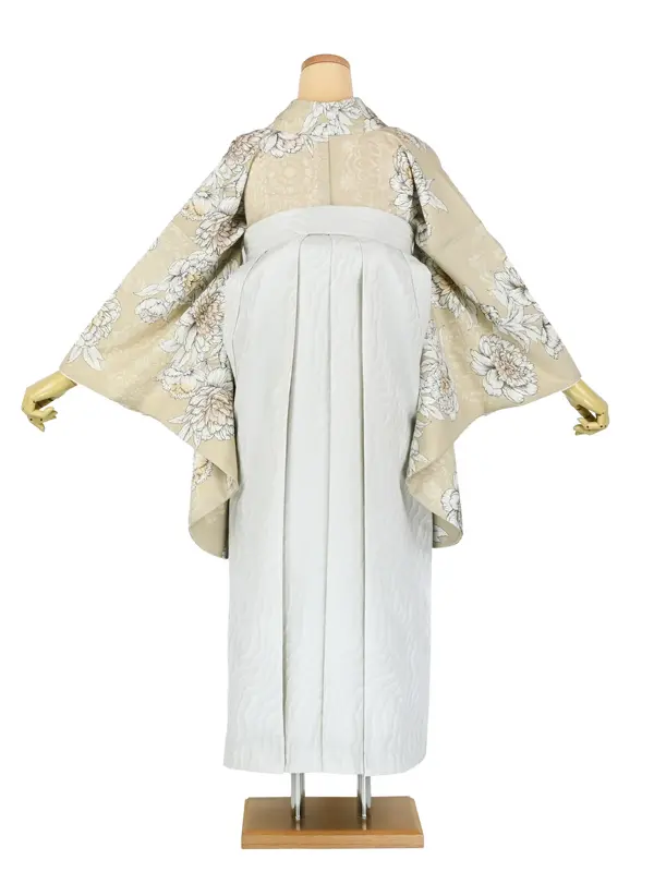 卒業袴レンタルn077 ﾍﾞｰｼﾞｭ 芍薬 白波袴