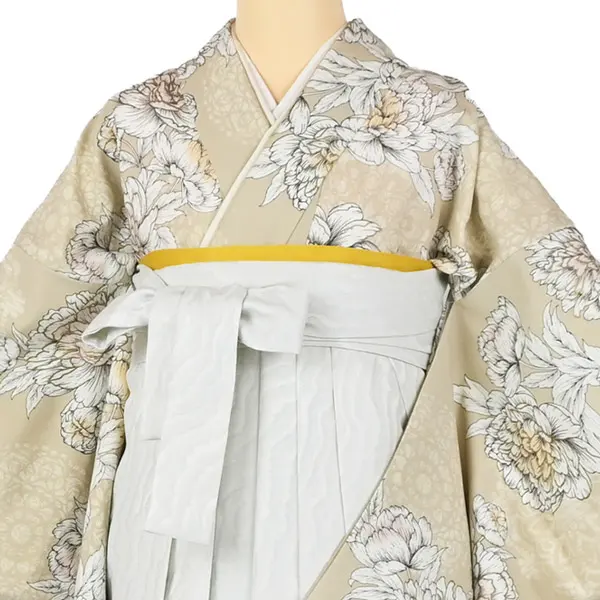 卒業袴レンタルn077 ﾍﾞｰｼﾞｭ 芍薬 白波袴