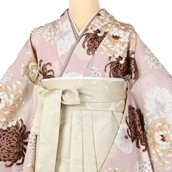 卒業袴レンタルn078 ﾋﾟﾝｸ 大菊柄 ﾍﾞｰｼﾞｭ刺繍袴