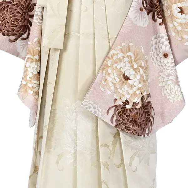 卒業袴レンタルn078 ﾋﾟﾝｸ 大菊柄 ﾍﾞｰｼﾞｭ刺繍袴