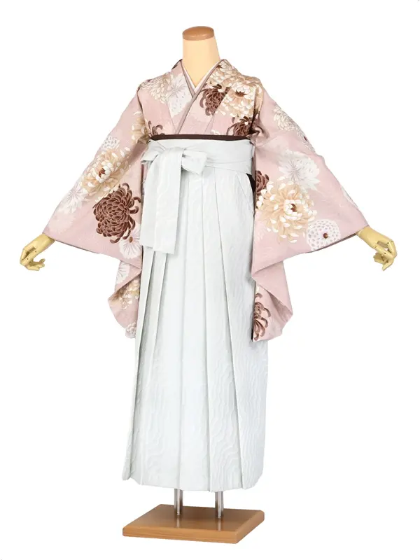 卒業袴レンタルn079 ﾋﾟﾝｸ 大菊柄 小紋 白波袴