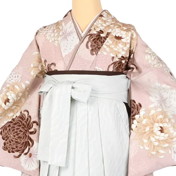 卒業袴レンタルn079 ﾋﾟﾝｸ 大菊柄 小紋 白波袴