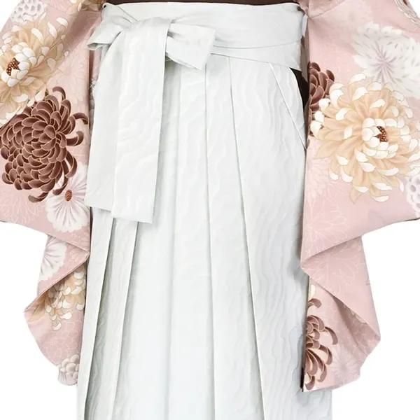 卒業袴レンタルn079 ﾋﾟﾝｸ 大菊柄 小紋 白波袴