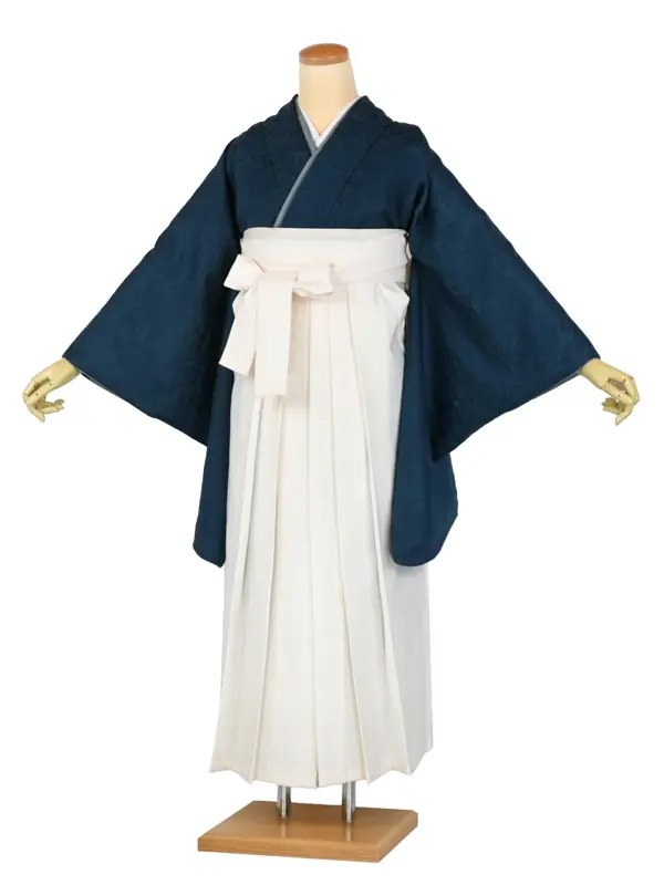 卒業袴レンタルn080 青紋意匠 ｵﾌ白袴