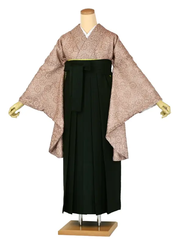 卒業袴 n083ﾍﾞｰｼﾞｭほんのりﾋﾟﾝｸｼﾌｫﾝ調花柄ﾀﾞｰｸｸﾞﾘｰﾝ袴