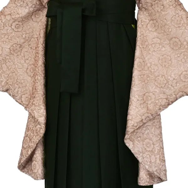 卒業袴 n083ﾍﾞｰｼﾞｭほんのりﾋﾟﾝｸｼﾌｫﾝ調花柄ﾀﾞｰｸｸﾞﾘｰﾝ袴