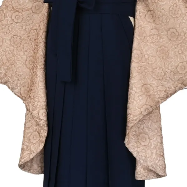 卒業袴レンタルn084 ﾍﾞｰｼﾞｭほんのりﾋﾟﾝｸ ｼﾌｫﾝ調花柄 紺袴