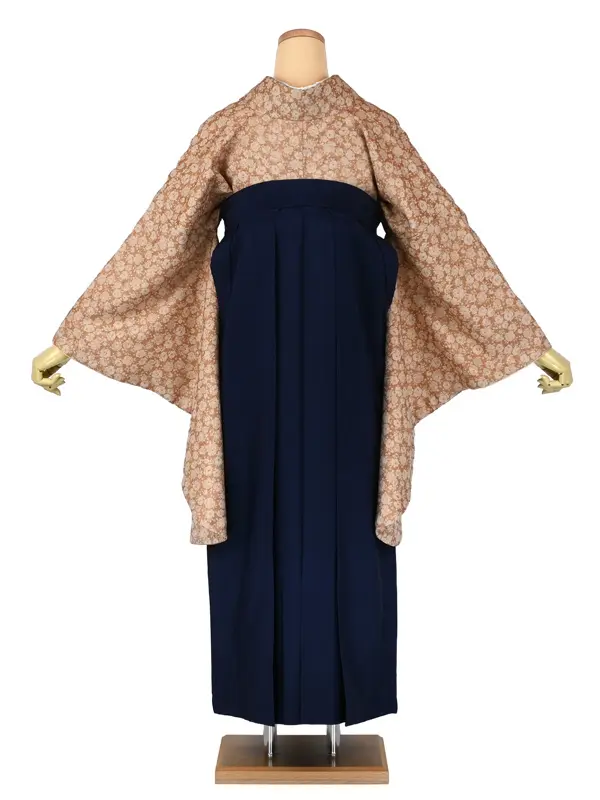 卒業袴レンタルn085 控えめオレンジ 総花柄 紺袴