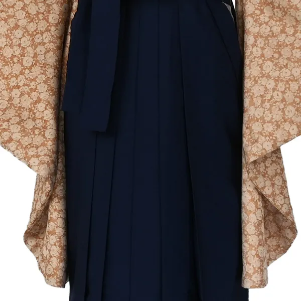 卒業袴レンタルn085 控えめオレンジ 総花柄 紺袴